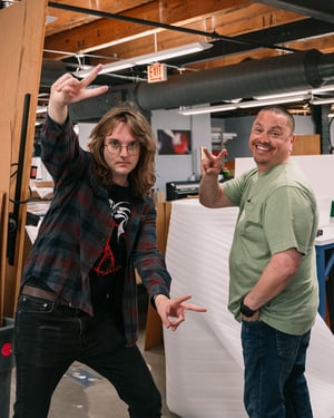 Mariano and Joe in the shop