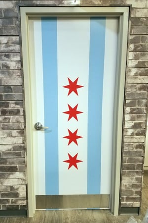 Door-Decal-at-Oh-Yes-Chicago-With-Stars-and-Flag