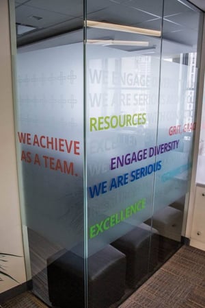 Privacy Film With Messaging in Office