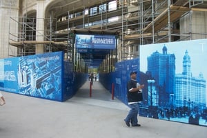 Vinyl Banners Wrapped Barricades Wrigley Building