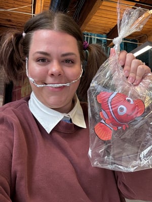 Julia Kaufman dressed as the girl from the dentist scene in Finding Nemo