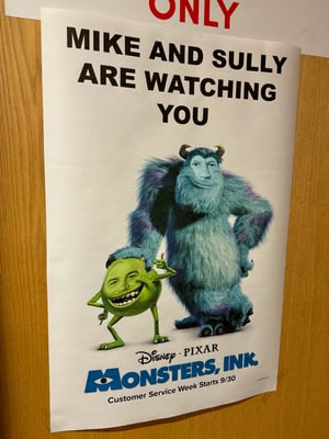 Customer Service Week Promo poster with Mike and Sully from Monsters Inc