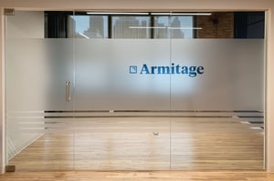 Frosted glass privacy film installed at an Armitage business office