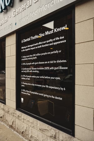 Vinyl graphics on dentist office window list