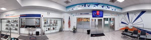 Interior School lobby of a Horizon Academy school decked out with multiple decorated walls showing school spirit