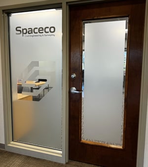 Spaceco Indianapolis Custom Cut Privacy Film Logo for Office Space